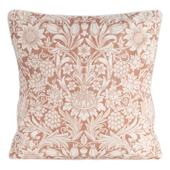 Poszewka na poduszkę 50x50 cm bawełniana z dodatkiem lnu zdobiona nadrukiem roślinnym ciemnobeżowo, kremowa LEN