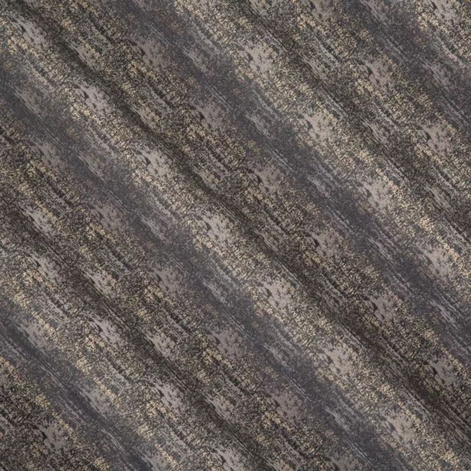 R195/3 Zasłona szyta na taśmie 5 cm grafitowo złocista z tkaniny z wzorem w formie przecierki na błyszczącym tle Pierre Cardin