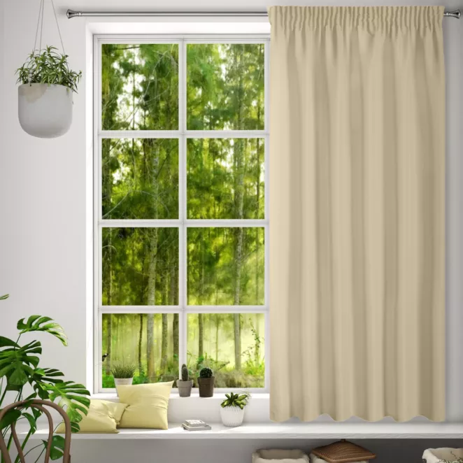 Zasłona beżowa z matowej gładkiej tkaniny 140x175 cm taśma - RITA