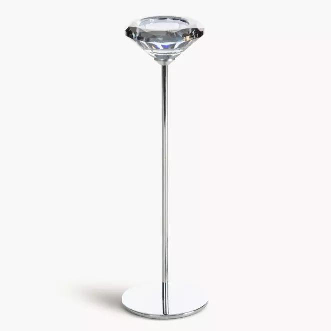 Świecznik dekoracyjny srebrno, grafitowy o szklanej diamentowej formie średnica 8x26 cm ANIKA