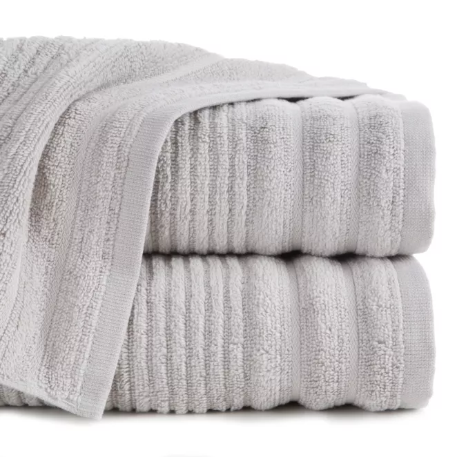 Ręcznik do rąk 30x50 cm bawełniany kolor srebrny  zero twist zdobiony paseczkami 400 g/m2 SAMMY