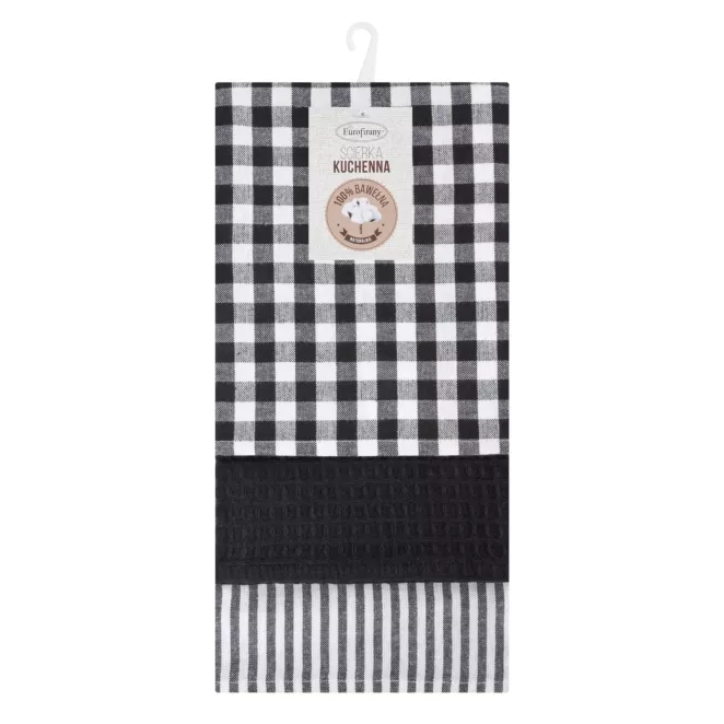 Komplet ściereczek kuchennych  3szt 50x75 cm bawełniany kolor biały,czarny 200 g/m2  LUCY