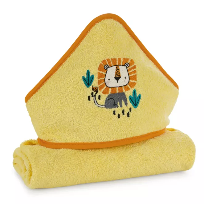 Ręcznik kąpielowy dziecięcy 100x100 cm bawełniany kolor żółty,pomarańczowy 350g/m2 z kapturem BABY 69