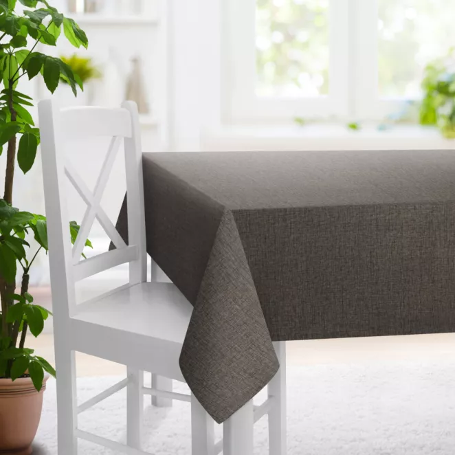 Obrus na wymiar brązowy z tkaniny w stylu eko o naturalnym splocie