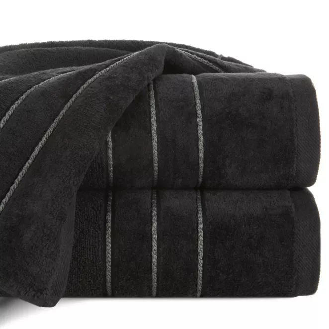 Ręcznik kąpielowy 70x140 cm bawełniany kolor czarny z kontrastującymi paseczkami 500 g/m2 SIBEL