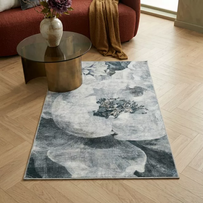 Dywan 80x140 cm jasnoszaro, srebrny z motywem kwiatów LOTUS 4