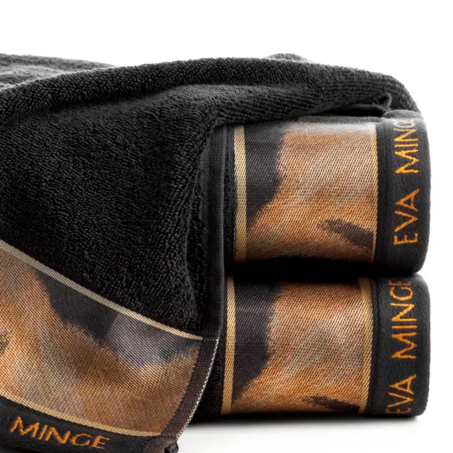 Ręcznik do rąk 30x50 cm bawełniany kolor czarny,brązowy z designerską bordiurą 500 g/m2 EVA 23 Eva Minge