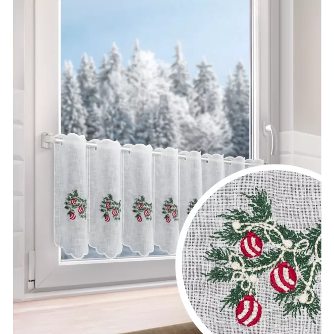 Tkanina firanowa zazdrostka z etaminy zdobiona świątecznym haftem
