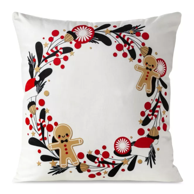 Poszewka na poduszkę 45x45 cm świąteczna kolor biały z nadrukiem świątecznego wianka JINGLE 39