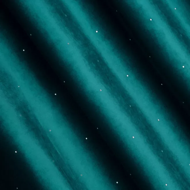 M173/2 Zasłona szyta na taśmie 5 cm turkusowa z miękkiej, welwetowej tkaniny z błyszczącą cyrkonią Italissima Eva Minge