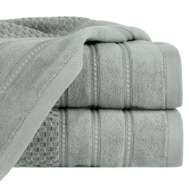 Ręcznik do rąk 30x50 cm bawełniany kolor miętowy z ozdobną bordiurą w paseczki 500 g/m2 ADORE