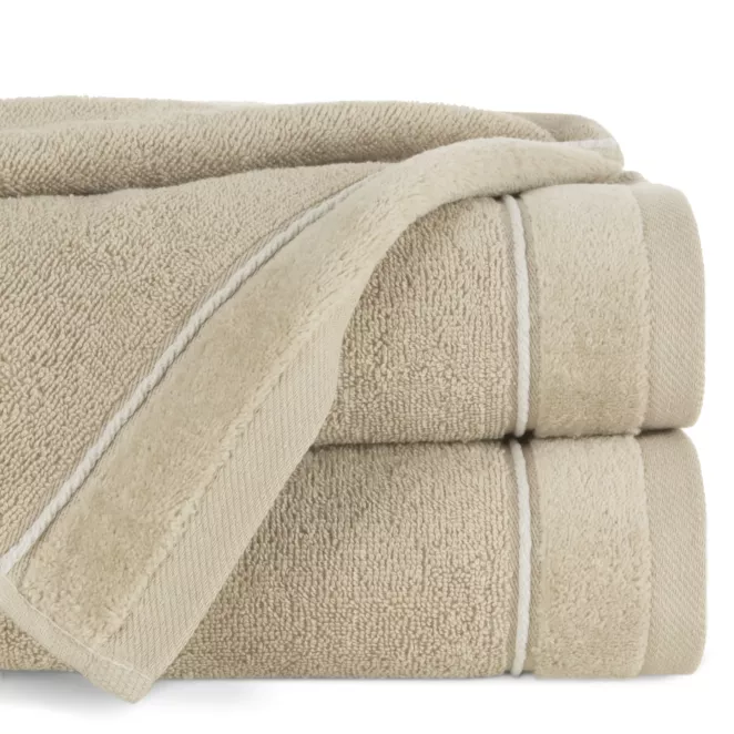 Ręcznik do rąk 30x50 cm bawełniany kolor beżowy z kontrastującymi paseczkami 500 g/m2 SIBEL