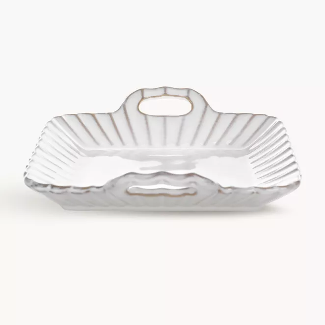 Patera ceramiczna dekoracyjna kremowo-beżowa  z praktycznymi uchwytami w stylu eko 20x19x5 cm AVRIL