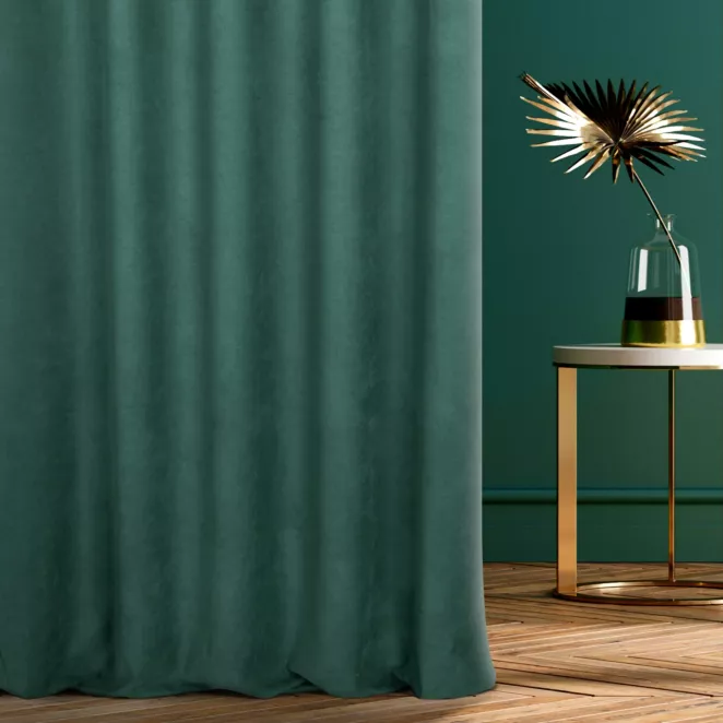 Zasłona szyta na taśmie 5 cm turkusowa z miękkiej tkaniny o welurowej strukturze