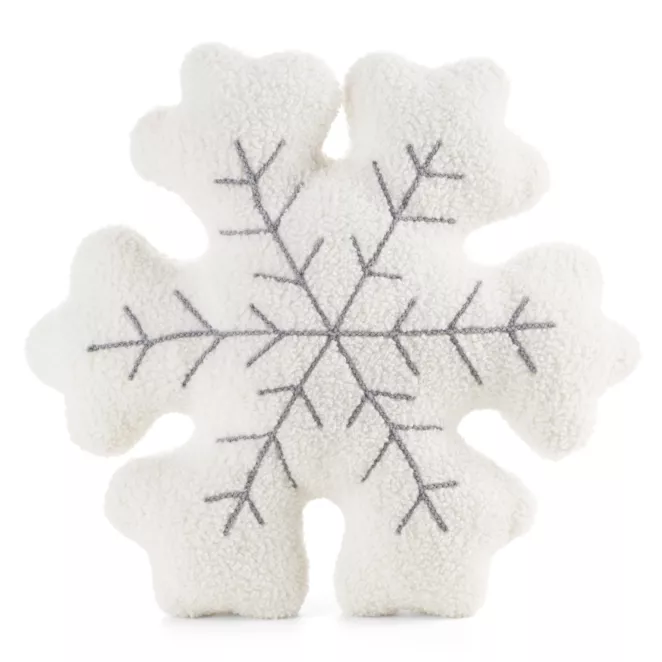 Poduszka świąteczna 38x38 cm kremowo, stalowa w kształcie śnieżynki z tkaniny typu bukla