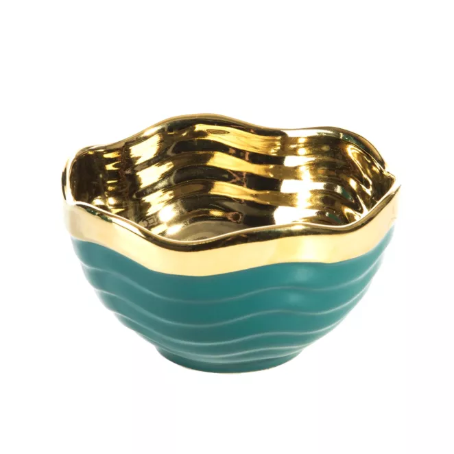 Misa ceramiczna o falującym kształcie turkusowo-złota