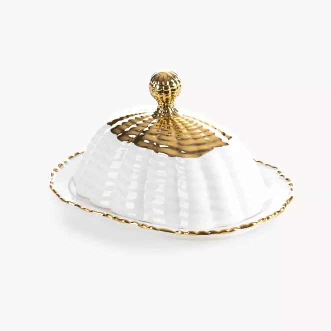 Pojemnik dekoracyjny biało, złoty z dekoracyjnym tłoczeniem 16x11x10 cm ESTER