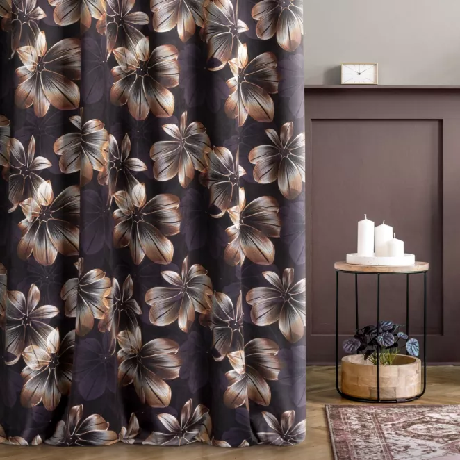 Tkanina zasłonowa miękka w dotyku, welwetowa, z trójwymiarowym nadrukiem graficznych kwiatów