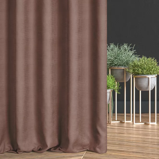 Zasłona szyta na taśmie 5 cm brązowa z miękkiej, matowej tkaniny w drobny geometryczny wzór