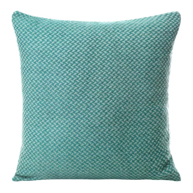 Poszewka na poduszkę 45x45 cm miętowo, turkusowa z drobnym wzorem jodełki AKRYL 4