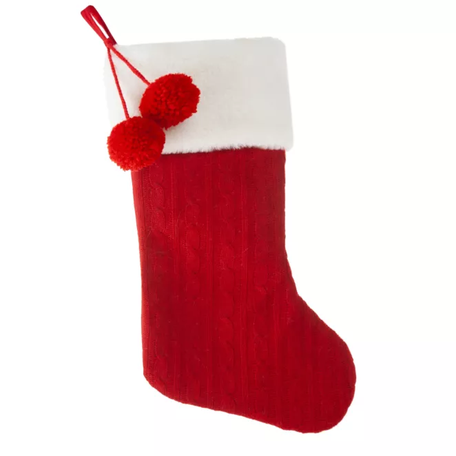 Skarpeta świąteczna z dzianiny z pomponikami i futerkiem