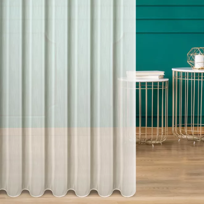 Firana szyta na taśmie 5 cm naturalna z gładkiej i delikatnej tkaniny typu KREPA, wykończona obciążnikiem