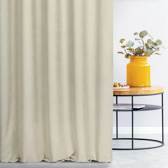 Zasłona szyta na taśmie 8 cm ADESSA beżowa z miękkiej tkaniny o welurowej strukturze