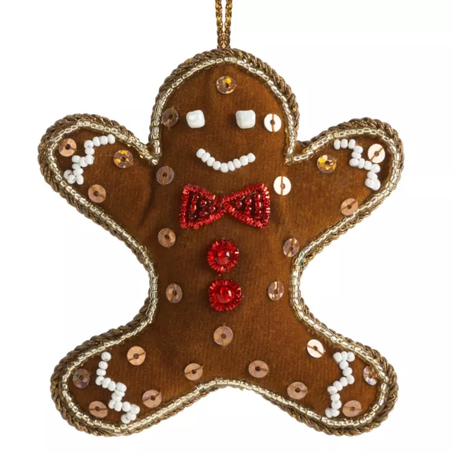 Ozdoba na choinkę LUDZIK Z PIERNIKA zdobiona drobnymi koralikami