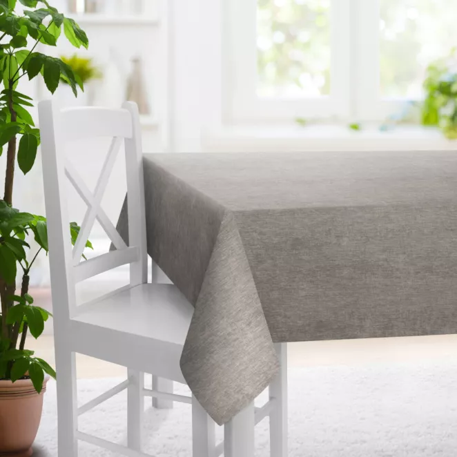 Obrus na wymiar szary z tkaniny o szenilowej strukturze