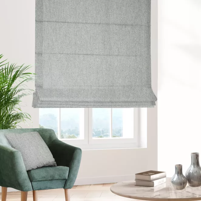 Roleta rzymska szara z tkaniny typu bukla z efektem melanżu