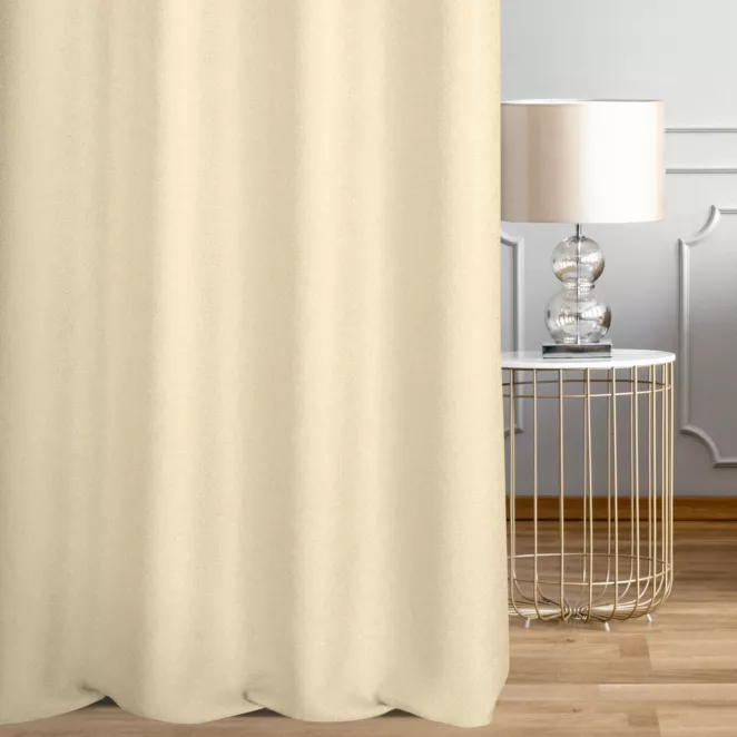 Zasłona szyta na tunelu kremowa z tkaniny o naturalnym splocie w stylu eko