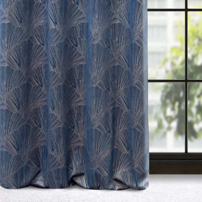 Zasłona welwetowa granatowo, szampańska z motywem roślinnym 140x250 cm przelotka - GOJA - Pierre Cardin