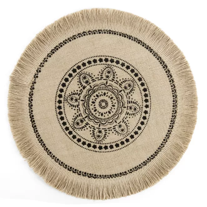 Podkładka na stół naturalna z juty średnica 38 cm ELISA z frędzlami na brzegach w stylu boho