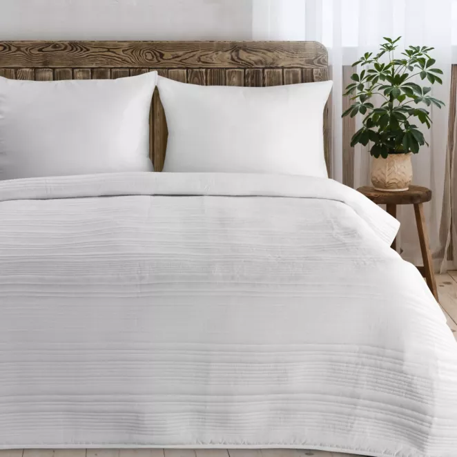 Narzuta matowa biała 170x210 cm pikowana metodą tradycyjną TARA Eurofirany Premium - kolekcja TOLEDO