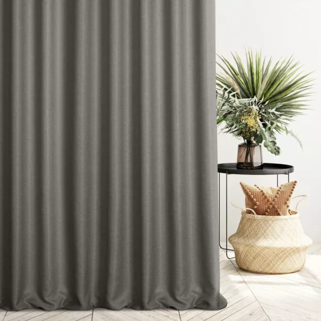 Zasłona szyta na taśmie 5 cm ciemnobrązowa z tkaniny typu dimout o średnim stopniu zaciemnienia