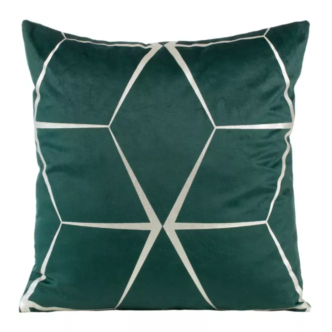 Poszewka na poduszkę 45x45 cm welwetowa ciemnozielona z nadrukiem geometrycznym BLINK 28