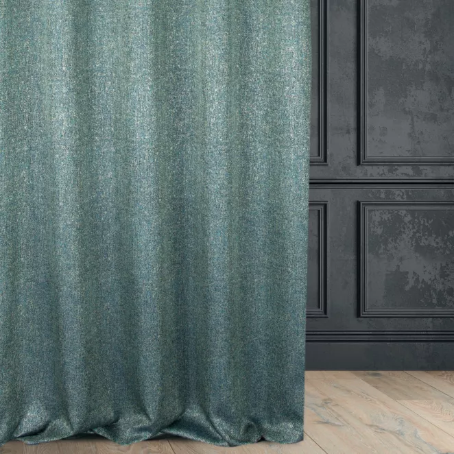 Zasłona szyta na taśmie 5 cm turkusowa z miękkiej tkaniny z widocznym ozdobnym splotem