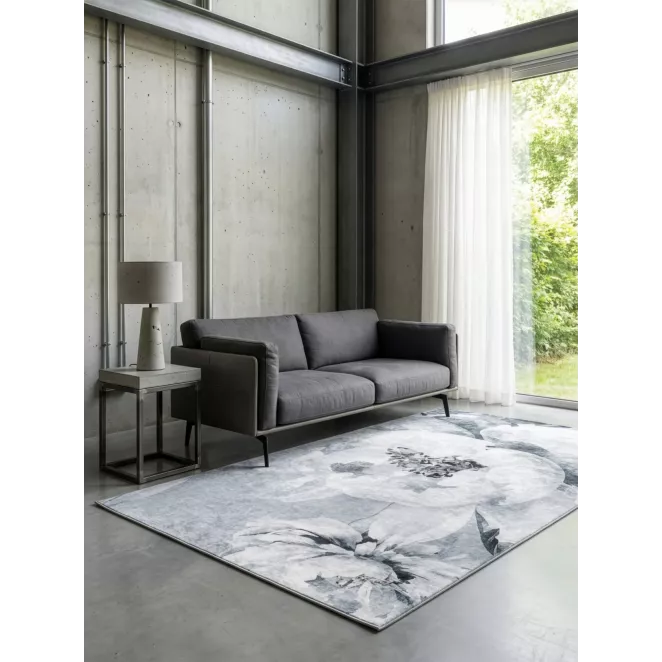 Dywan 50x80 cm jasnoszaro, srebrny z motywem kwiatów LOTUS 4