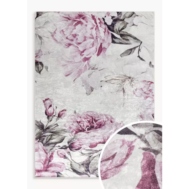Dywan 50x80 cm różowo, kremowy z motywem kwiatu peonii LOTUS 2