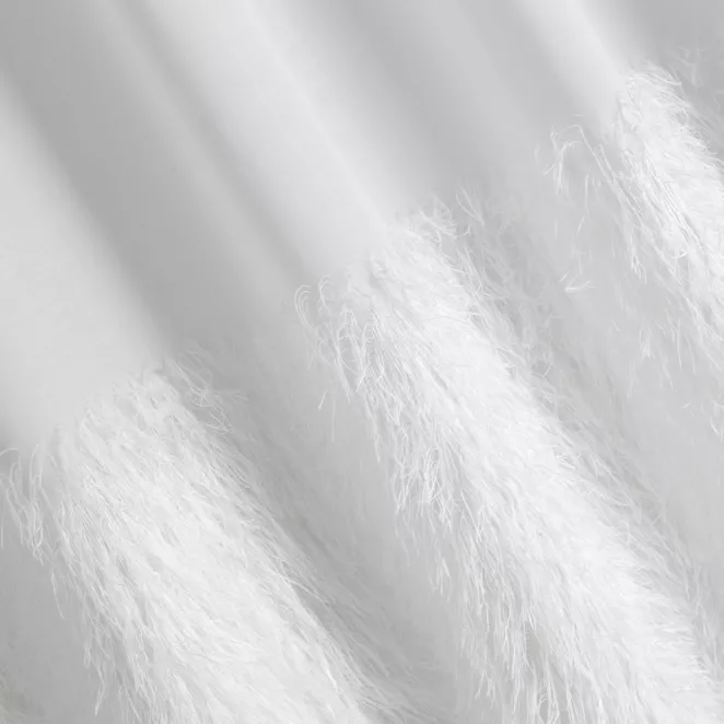 M174/1 Firana szyta na taśmie 5 cm EVAN kremowa z matowej tkaniny z szerokim pasem zwiewnych frędzli Italissima Eva Minge