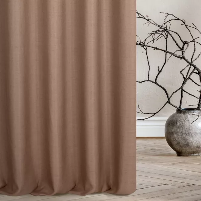 Zasłona szyta na taśmie 5 cm wrzosowa z tkaniny w stylu eko o naturalnym splocie