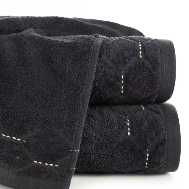 Ręcznik do rąk 30x50 cm bawełniany kolor czarny z welwetową geometryczną bordiurą 500 g/m2 LUMIA