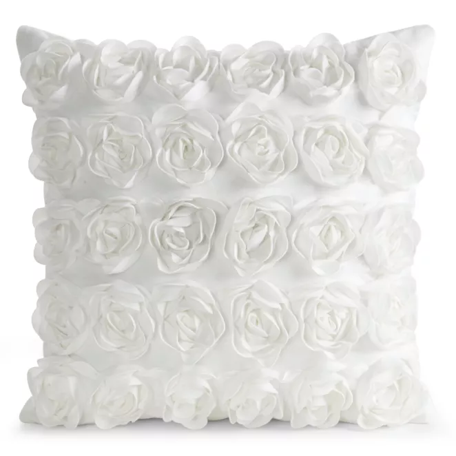 Poszewka na poduszkę 45 x 45 cm z welwetu kolor kremowy zdobiona 3D aplikacją róż ROSES Eva Minge