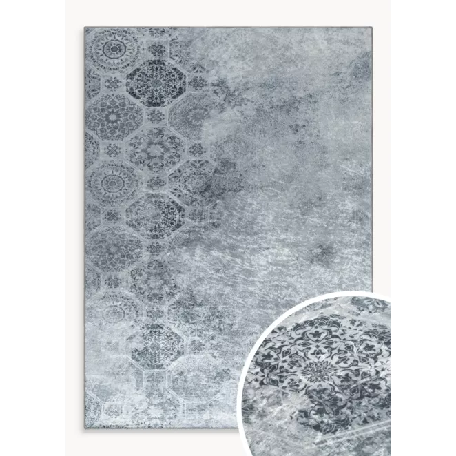 Dywan 50x80 cm srebno, szary zdobiony motywem ornamentów LOTUS 7