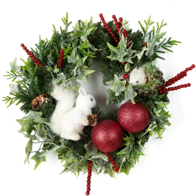 Wianek świąteczny ręcznie dekorowany ŚNIEŻNA WIEWIÓRKA