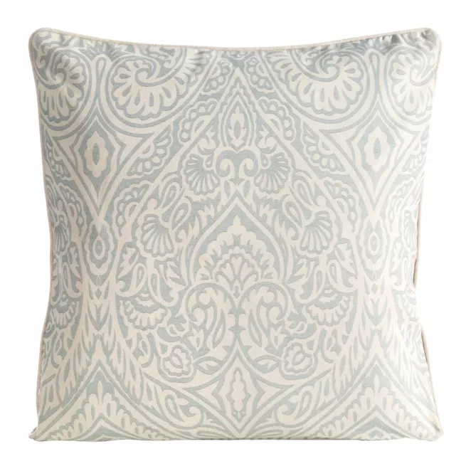 Poszewka na poduszkę 50x50 cm bawełniana z dodatkiem lnu beżowo, srebrna zdobiona wzorem ornamentu  LEN