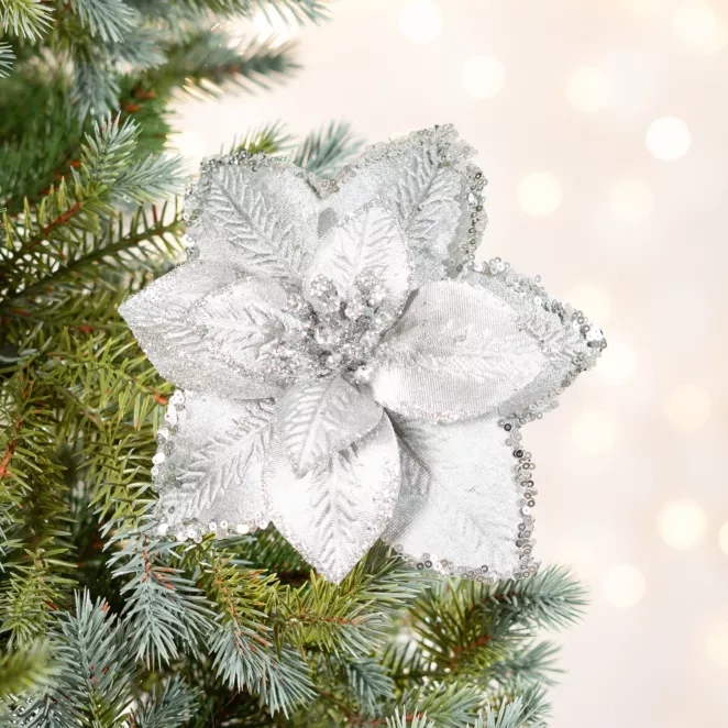 Świąteczny kwiat dekoracyjny z welwetowej tkaniny z wytłaczanymi płatkami i cekinami