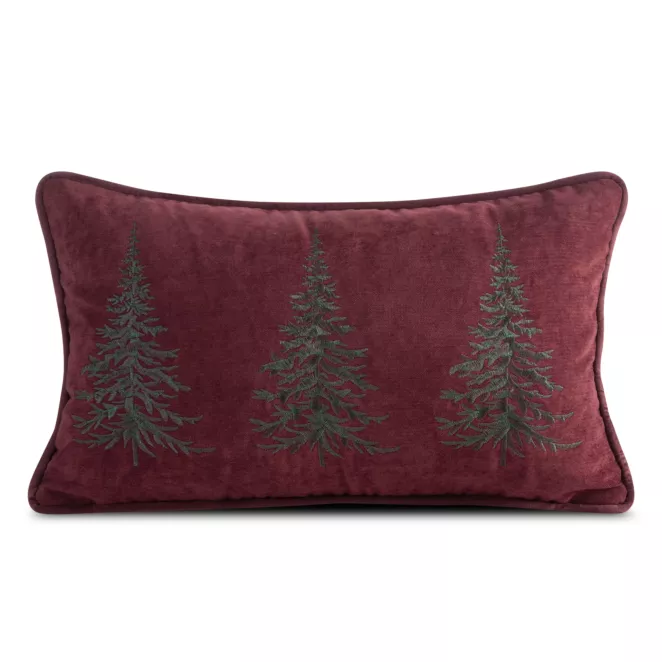 Poszewka na poduszkę świąteczna 30x50 cm welwetowa bordowo, zielona z szenilu zdobiona haftem choinek