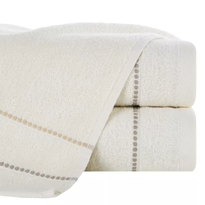 Ręcznik do rąk 30x50 cm bawełniany kolor kremowy z kontrastującymi paseczkami 500 g/m2 SUZI