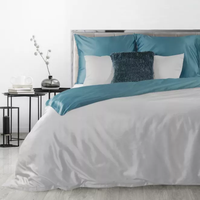 Pościel 140x200 cm bawełniana kolor jasnoszary, turkusowy dwustronna NOVA 3